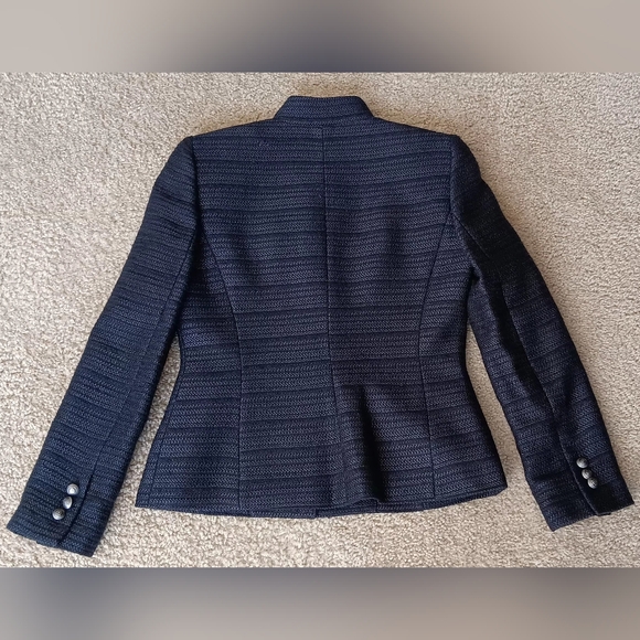 TAHARI ARTHUR LEVINE BLAZER 2P TWEED NAVY BLUE JACKET 2 PETITE - Picture 4 of 9
